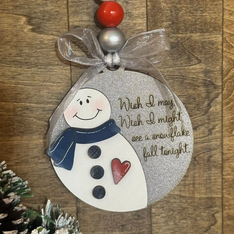 Handmade Snowman with Heart and Quote Ornament – Rustic Christmas Decoration