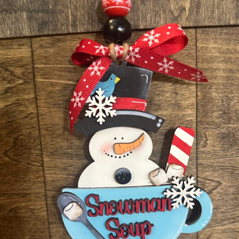 Handmade Snowman Soup Ornament – Rustic Christmas Decoration