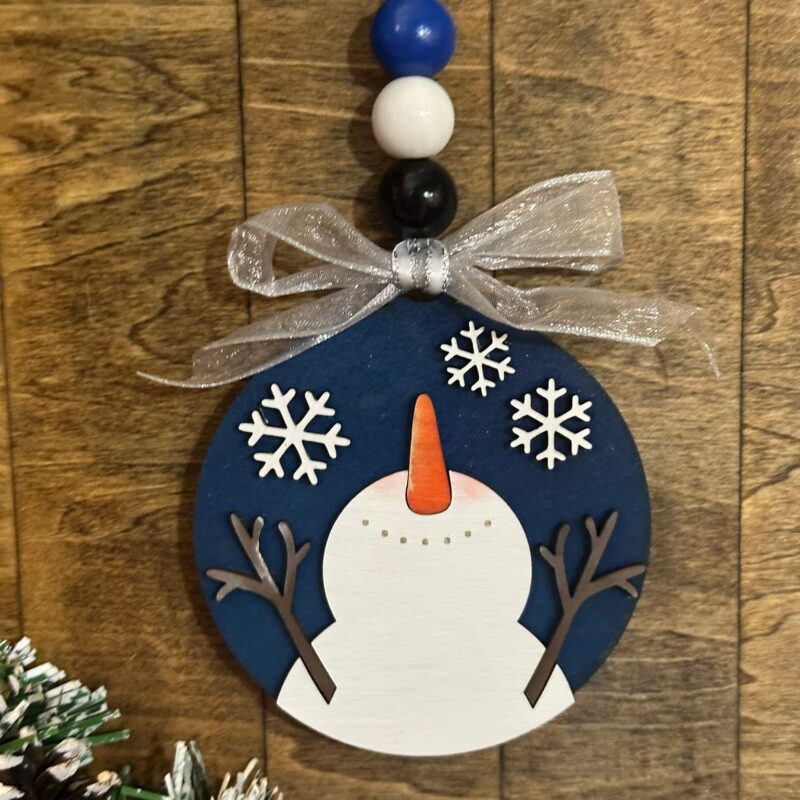 Handmade Snowman with Snowflakes Ornament – Rustic Christmas Decoration