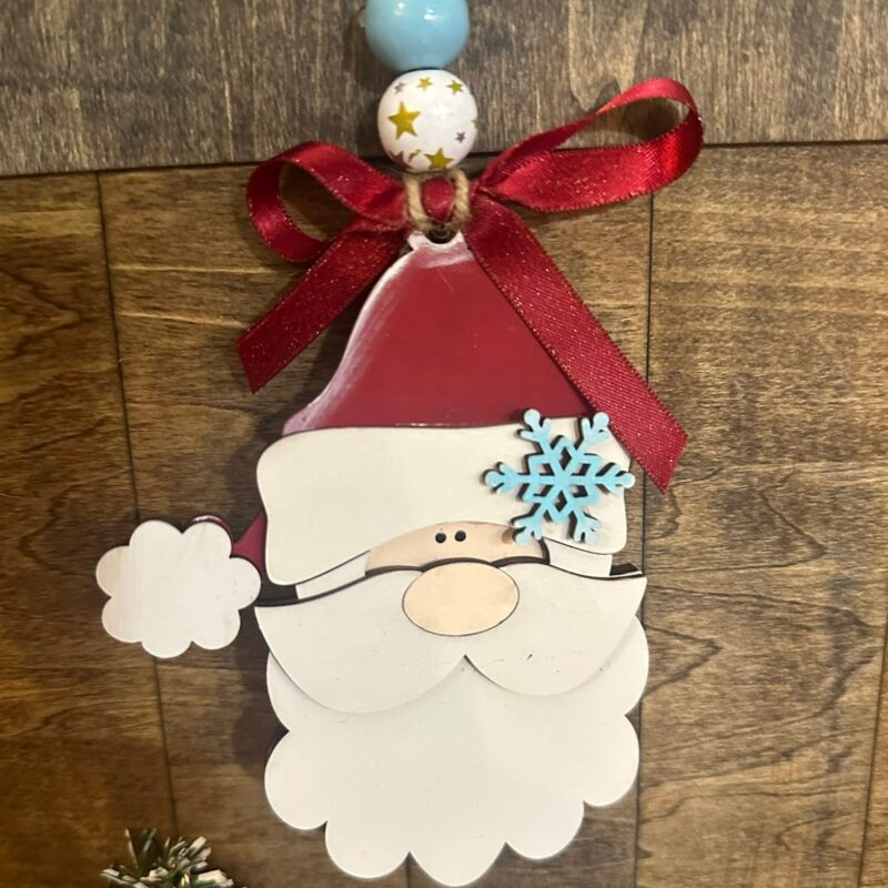 Handmade Santa Claus with Snowflake Ornament – Rustic Christmas Decoration